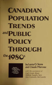 Canadian Population Trends and Public Policy Through the 1980s