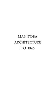 Manitoba Architecture to 1940